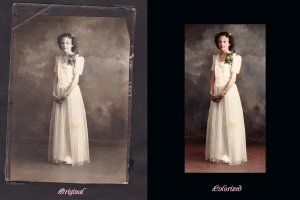 I'm a graphic designer an Photographer and I'm bringing my ancestor's photos back to life by colorizing them. This is the wedding picture for my great-great grandmother, Eliza (Laurie) Roberts.